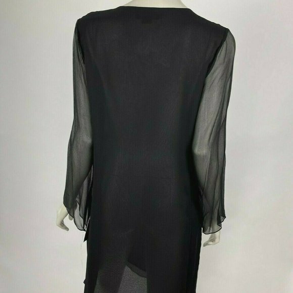 ECI NY Silk Embellished Tunic Top Sheer Lined Long Sleeve Side Slits Women M NWT - Picture 4 of 11